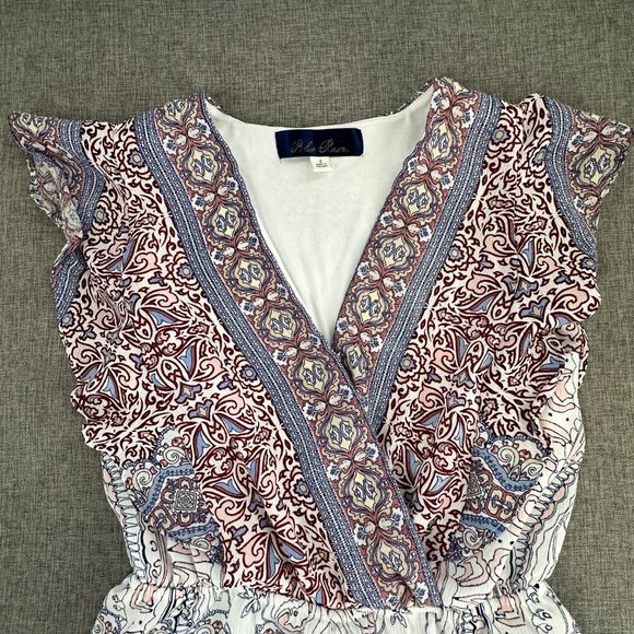 Blue Rain Romper Shorts Small‎ Ruffled V-Neckline Elastic Waist Lined Polyester - Picture 3 of 16